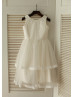 Ivory Cotton Lace Tulle Tiered Flower Girl Dress